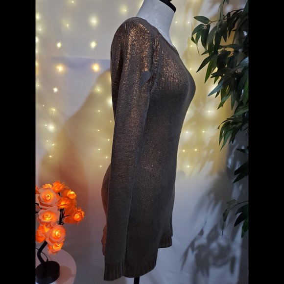Gypsy 05 Copper Metallic Knit Fitted Long Sleeve Sweater Dress Women's Size M - Picture 5 of 9